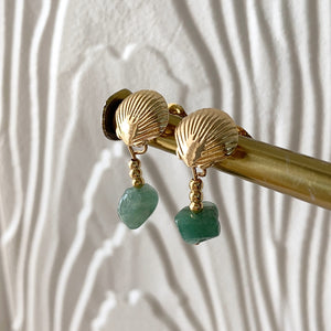 Aretes concha cuarzo jade