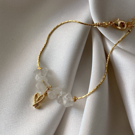 Pulsera corazón cuarzo blanco