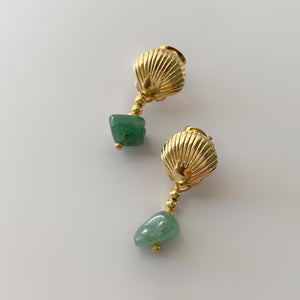 Aretes concha cuarzo jade