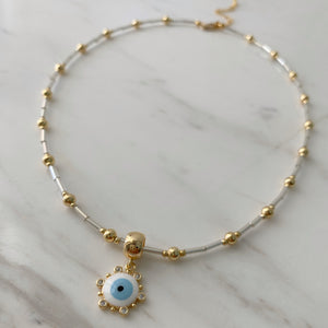 Collar ojo turco blanco