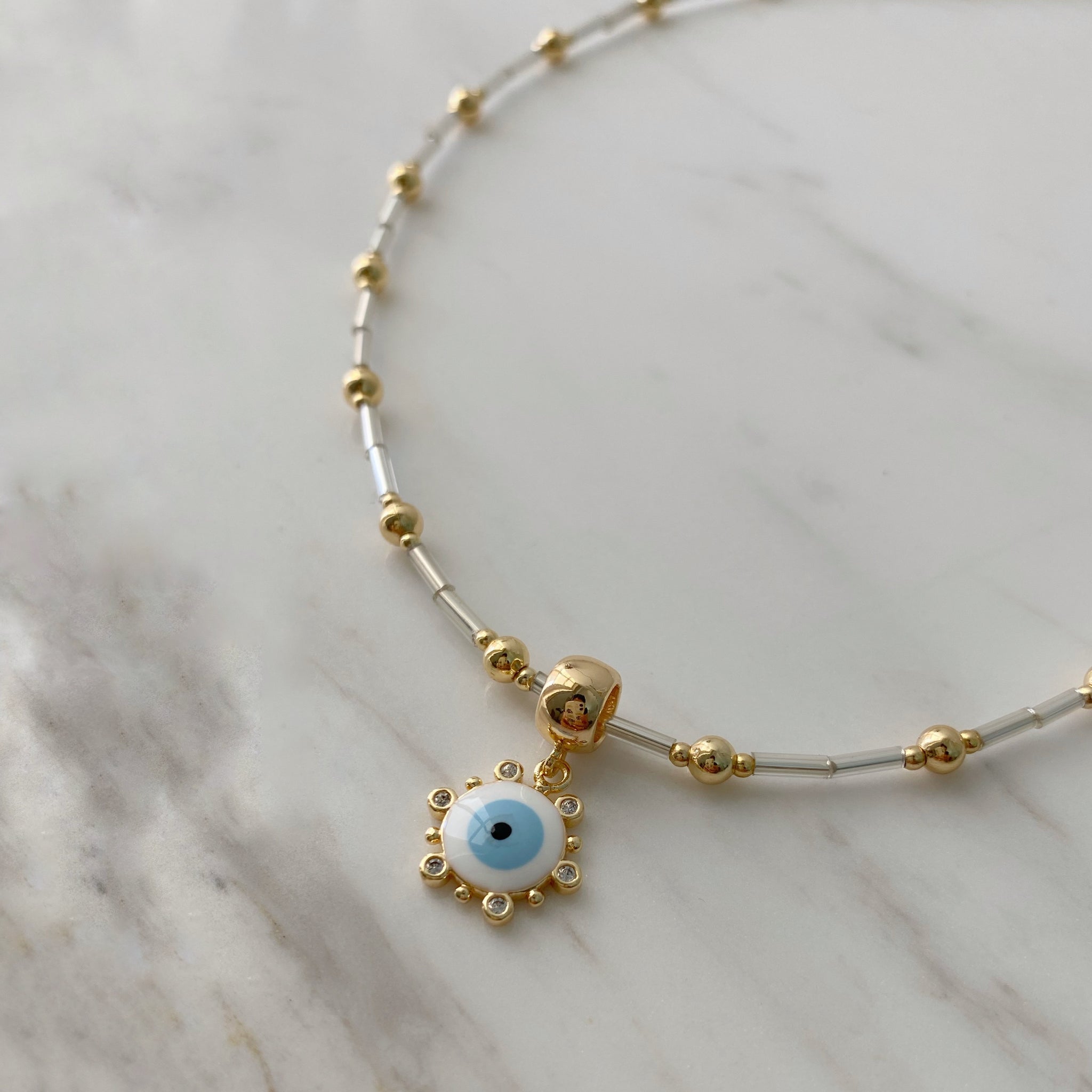 Collar ojo turco blanco